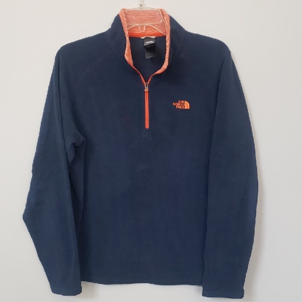 The North Face 1/4 Zip Fleece Top Women's L Navy Blue & Orange Mock Pullover